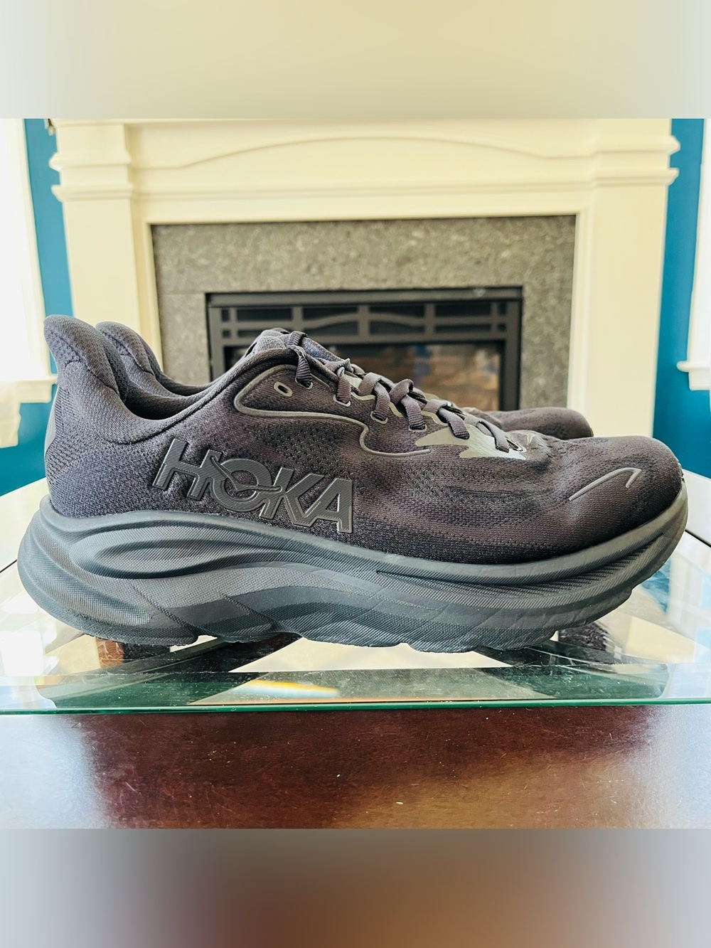 Sz 11 WIDE Hoka Clifton 10 men's running shoes Triple Black 1162032/BBLC